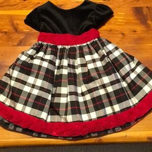 Plaid rosette velvet and tulle holiday dress